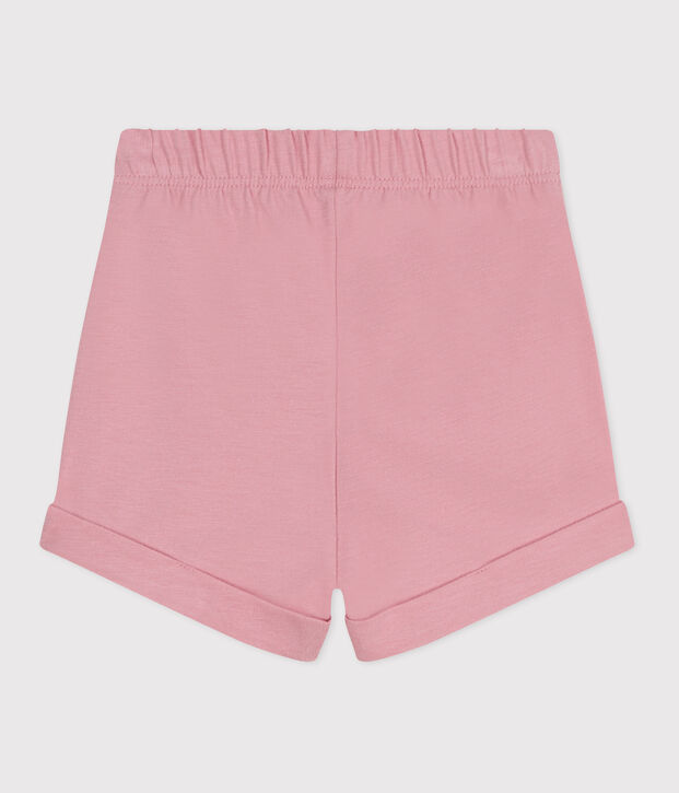 Shorts in cotone tinta unita neonato rosa