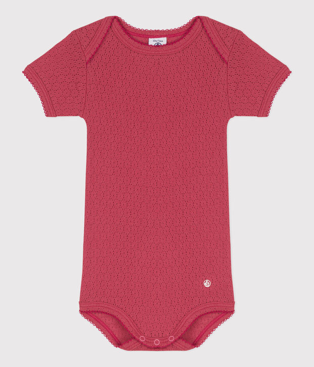 Body a maniche corte beb&egrave; in maglia traforata rosa