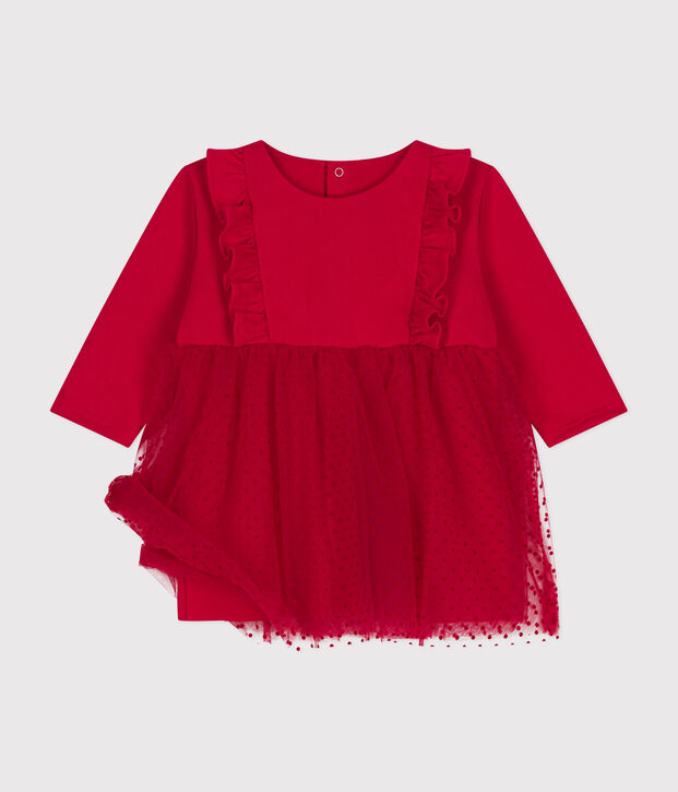 Abito in cotone e tulle neonato rosso