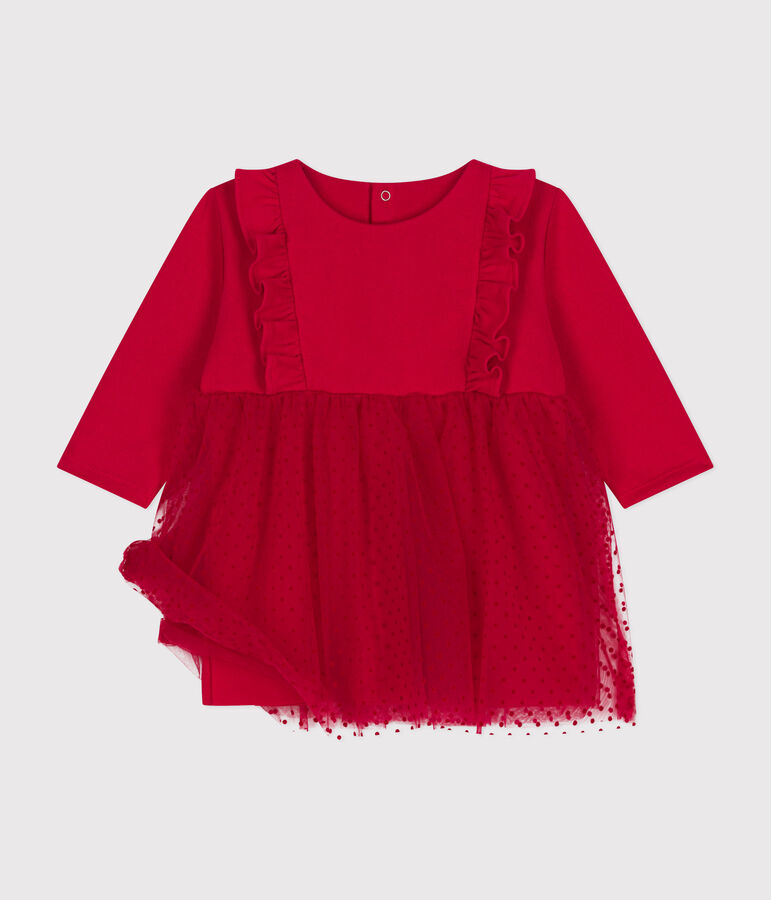Abito in cotone e tulle neonato rosso
