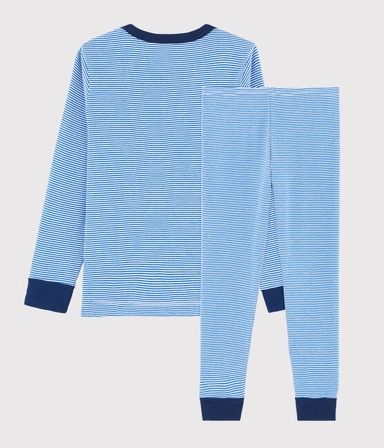 Pigiama millerighe blu bambino a costine blu RUISSEAU/bianco MARSHMALLOW