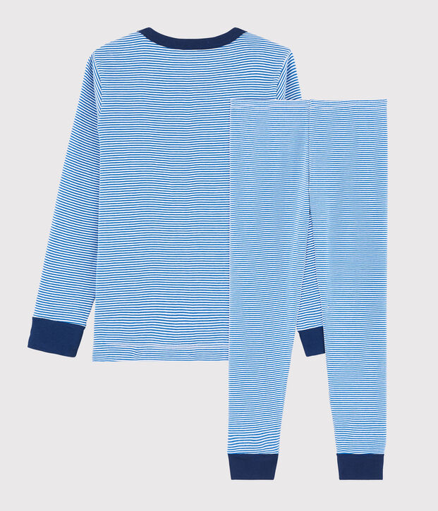 Pigiama millerighe blu bambino a costine blu/bianco