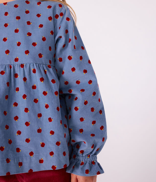 Blusa a maniche lunghe in velluto fantasia bambina blu/multicolore