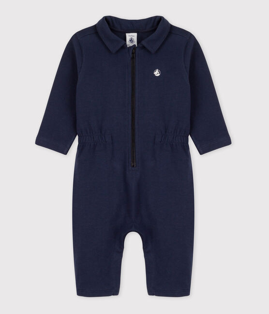Tutina lunga in jersey spesso per neonati blu SMOKING