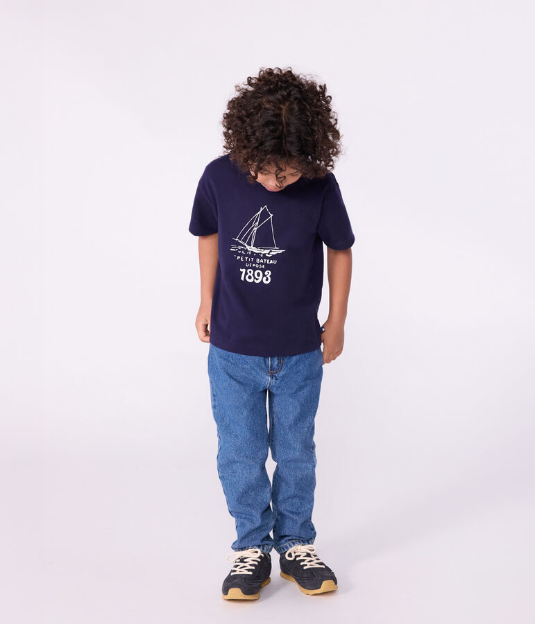 T-shirt a maniche corte con stampa bambino blu