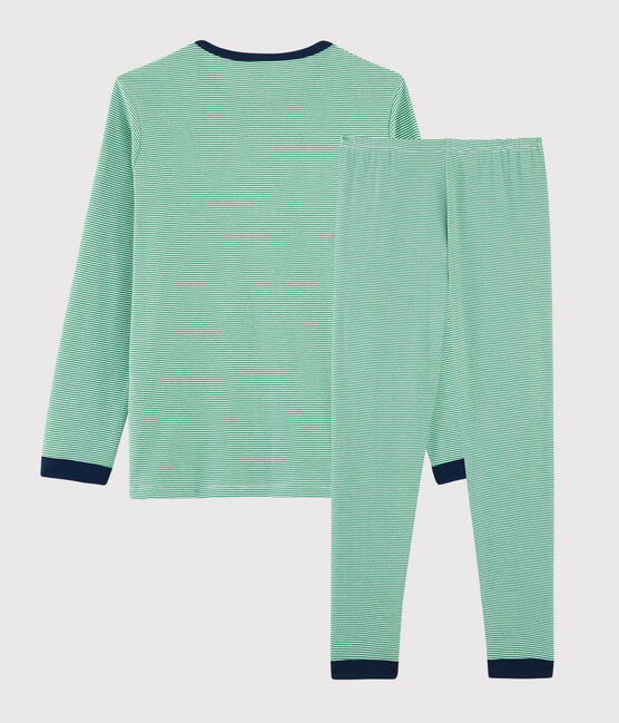 Pigiama millerighe unisex a costine verde PRADO/bianco MARSHMALLOW