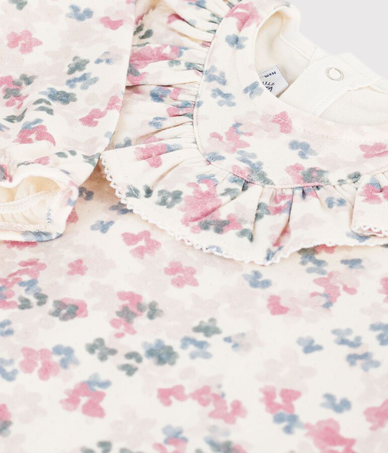 Abito a maniche lunghe in cotone con stampa a fiori neonata ecru/multicolore