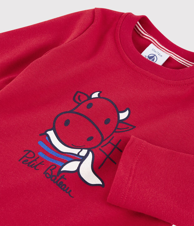 T-shirt di cotone a maniche lunghe da neonato rosso