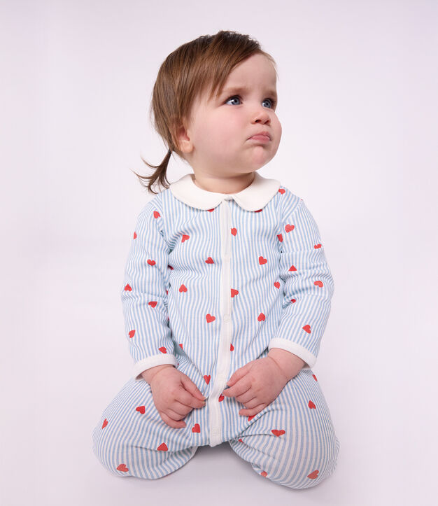 Pigiama in cotone con colletto e stampa a cuori neonato bianco/multicolore