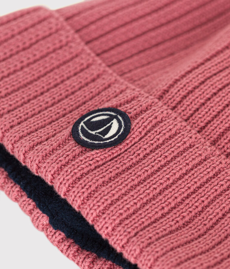 Cuffietta in maglia foderata in pile bambino rosa