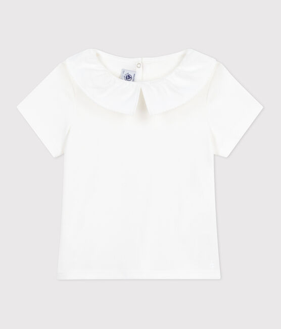 T-shirt con colletto e a maniche corte in cotone tinta unita bambino bianco MARSHMALLOW