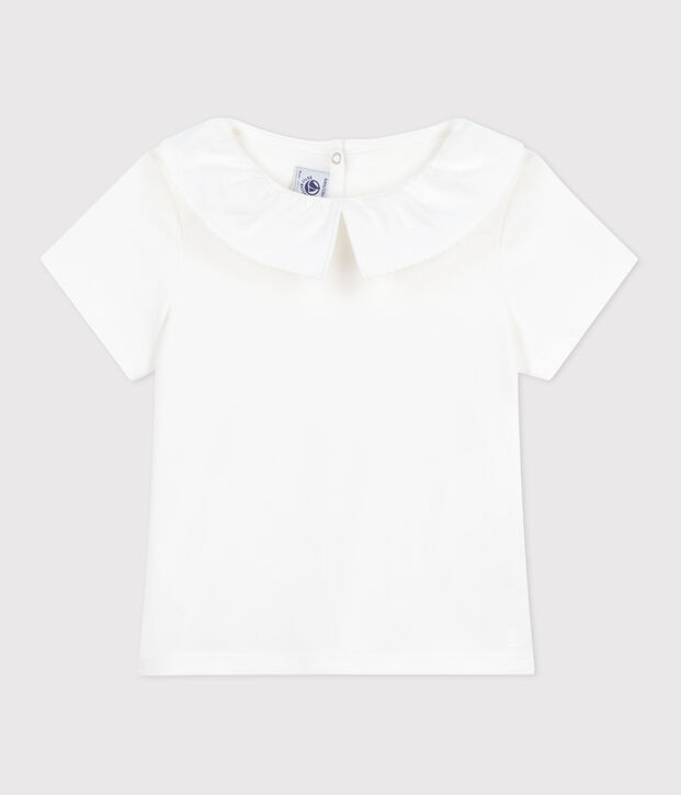 T-shirt con colletto e a maniche corte in cotone tinta unita bambino bianco