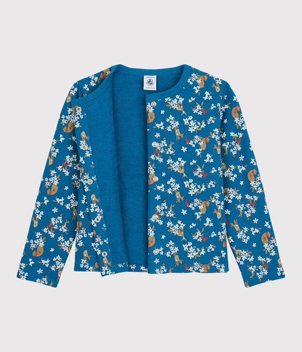 Cardigan bambina in molleton blu/multicolore