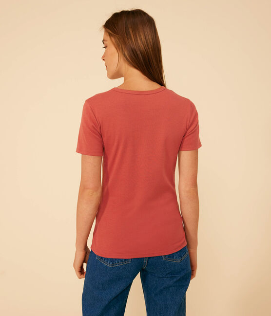 T-shirt L'Iconique scollo a V in cotone tinta unita donna marrone FAMEUX