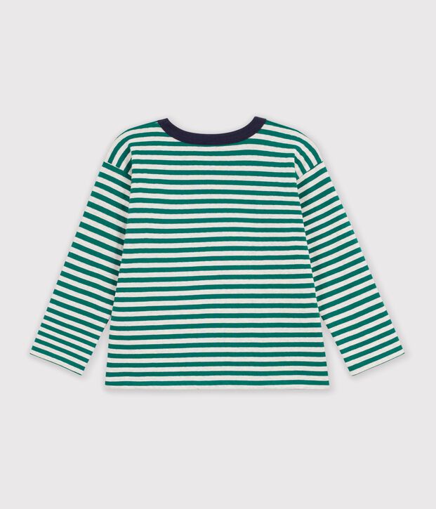 T-shirt a maniche lunghe a righe bambino verde/beige/verde