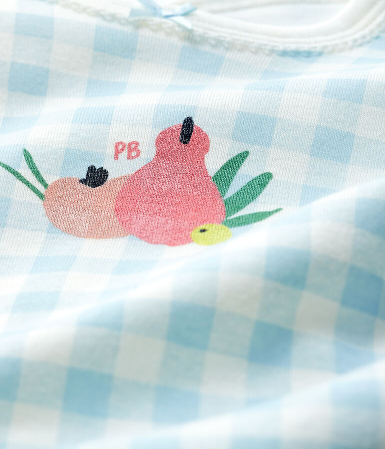 Tutina pigiama quadrettini vichy blu beb&egrave; femmina in cotone bianco/blu