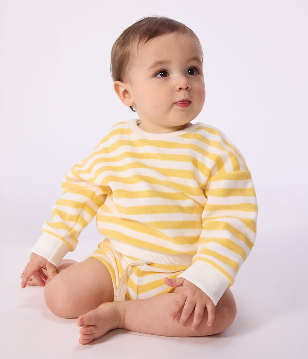 Felpa in cotone a righe neonato giallo/bianco