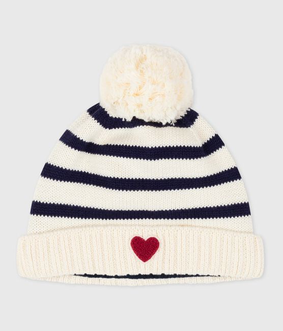 Cuffietta in maglia a righe foderata in pile neonato blu MARSHMALLOW/ SOIR