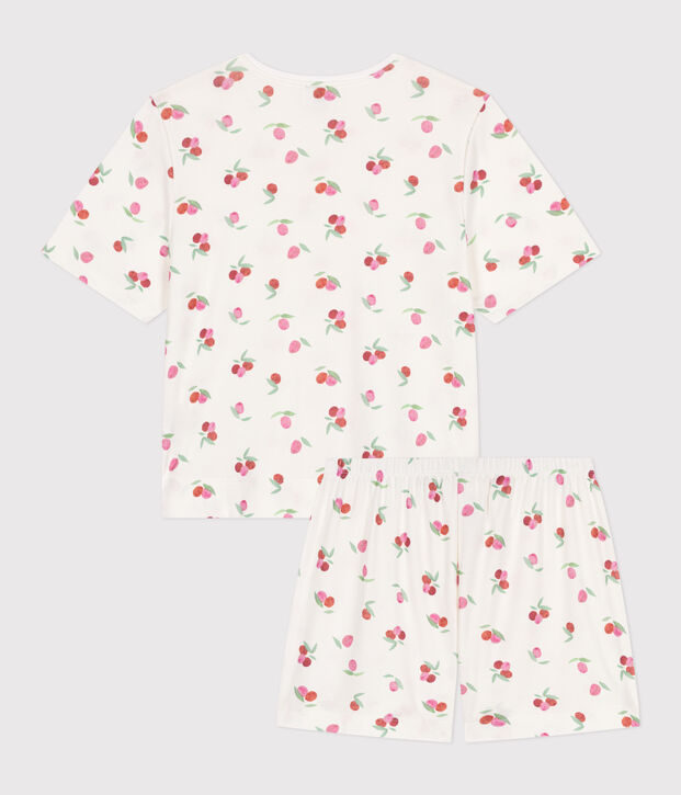Pigiama corto in cotone con stampa di frutti donna bianco/multicolore