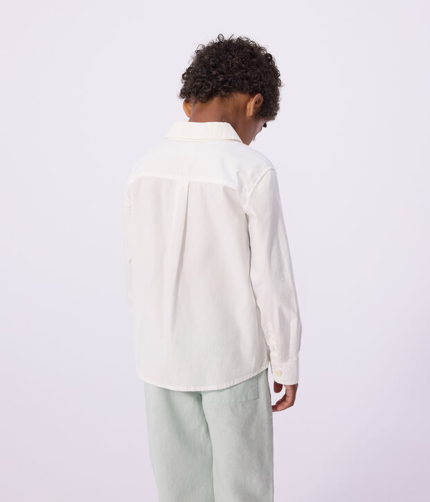 Camicia bambino a maniche lunghe in cotone tinta unita bianco