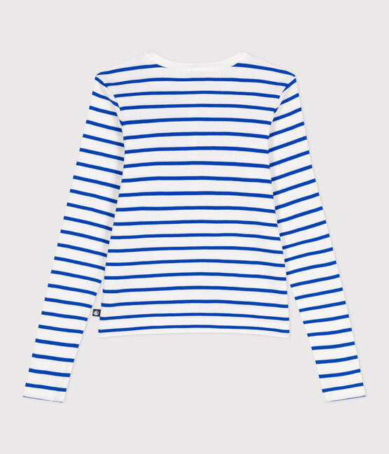 Cardigan in cotone tinta unita donna bianco MARSHMALLOW/blu PERSE