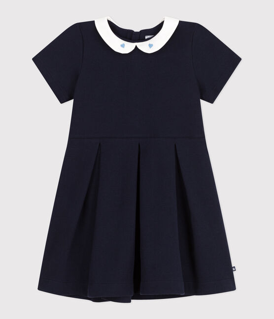 Abito a maniche corte in cotone tinta unita bambina blu SMOKING