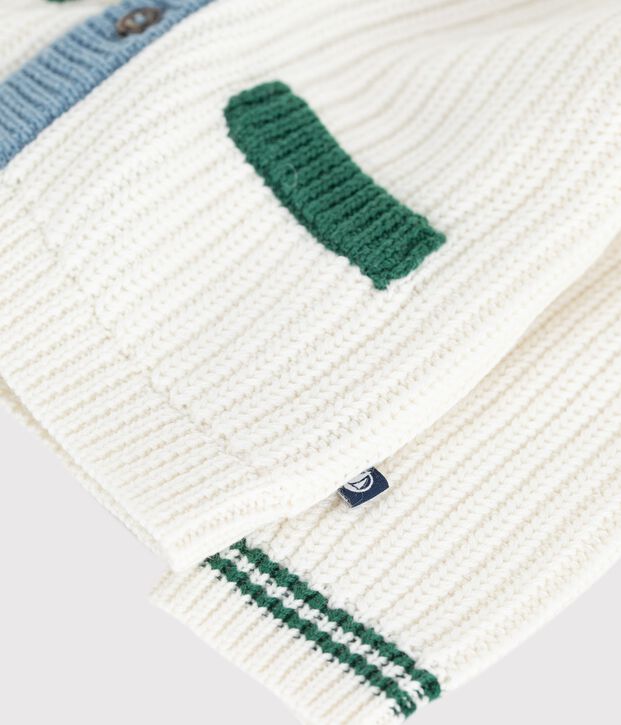 Cardigan in maglia di lana e cotone con dettagli a contrasto neonato bianco/multicolore