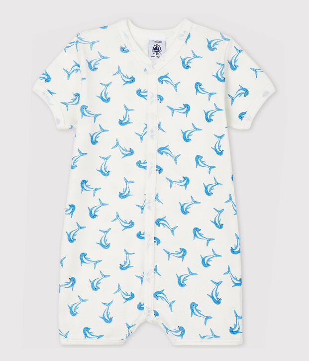 Tutina corta delfino beb&egrave; in cotone bianco/multicolore