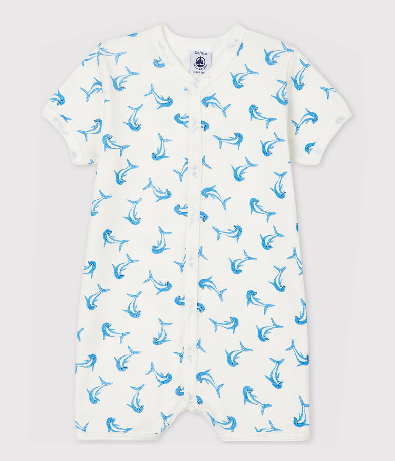 Tutina corta delfino beb&egrave; in cotone bianco/multicolore