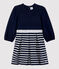 Abito bambina  a maniche lunghe in cotone blu SMOKING/ MARSHMALLOW ARGENT BRILLANT