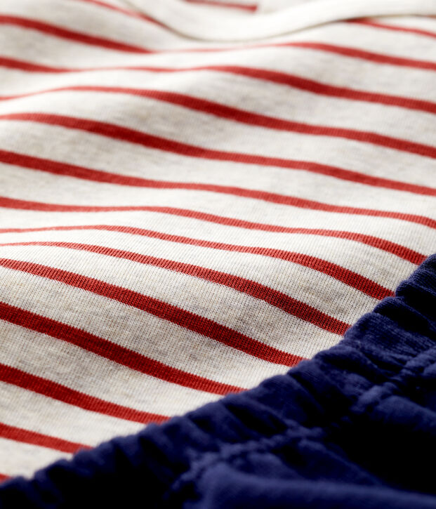 Completo 2 pezzi a righe beb&egrave; in cotone biologico beige/marrone