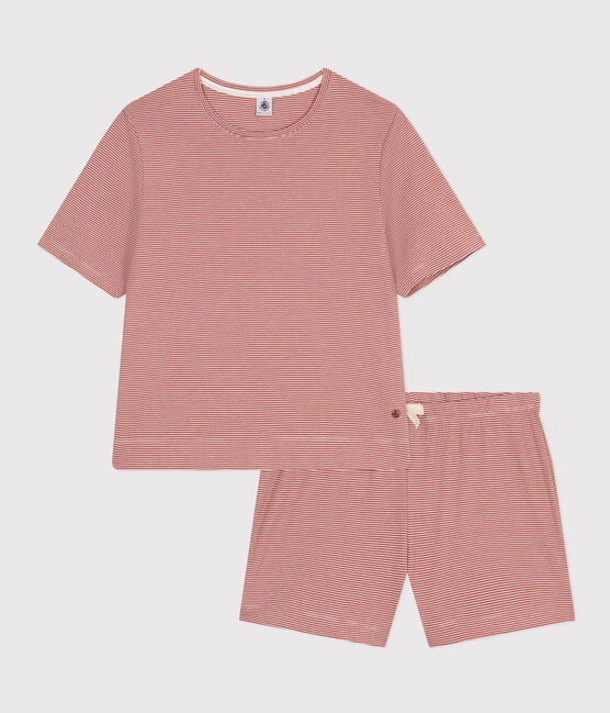 Pigiama short e t-shirt in cotone rigato donna FAMEUX/ MARSHMALLOW