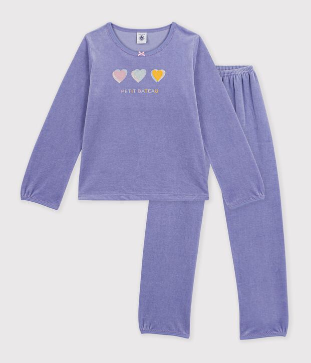 Pigiama in ciniglia tinta unita con motivo a cuori bambina viola