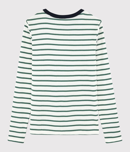 T-shirt girocollo iconica in cotone Donna bianco MARSHMALLOW/verde VALLEE