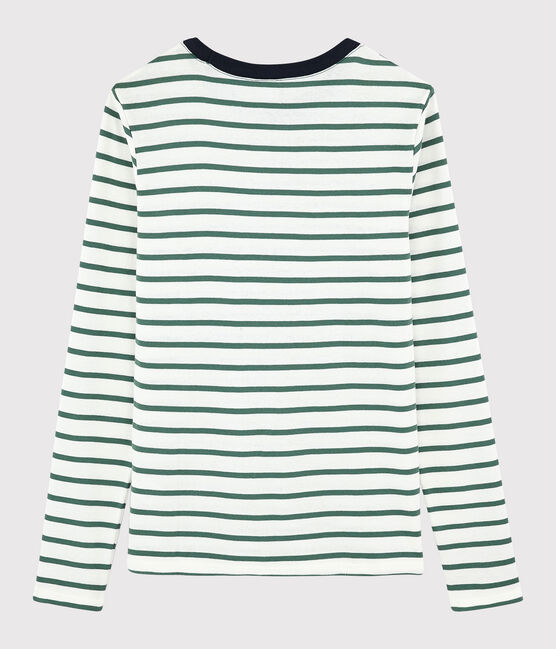 T-shirt girocollo iconica in cotone Donna bianco MARSHMALLOW/verde VALLEE