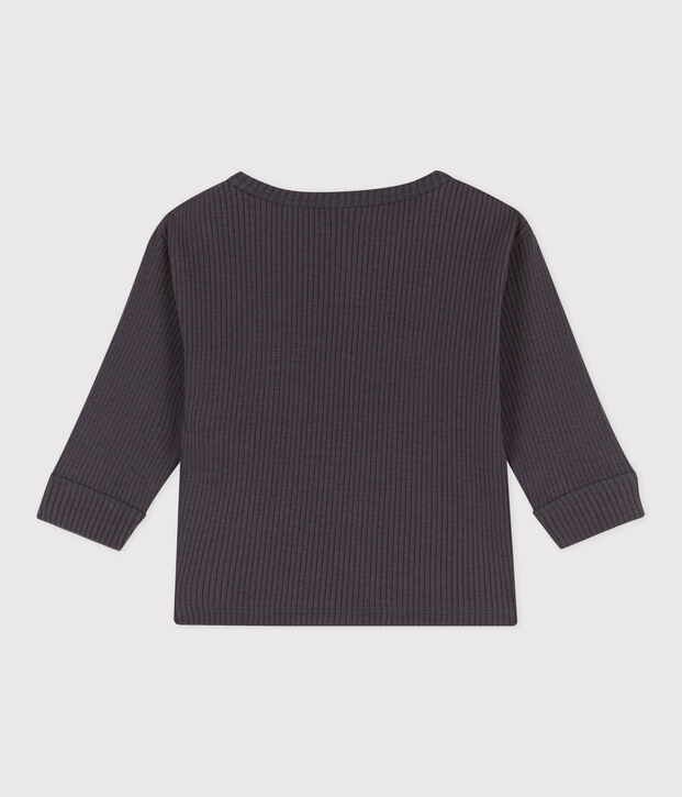 T-shirt maniche lunghe beb&egrave; in maglia a costine grigio
