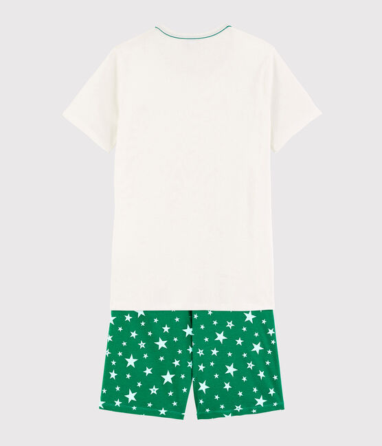 Pigiama corto bianco a stelle unisex a costine bianco MARSHMALLOW/verde GAZON