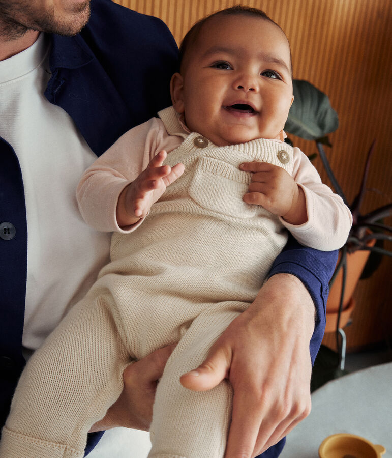 Salopette in maglia di lana e cotone neonato ecru AVALANCHE