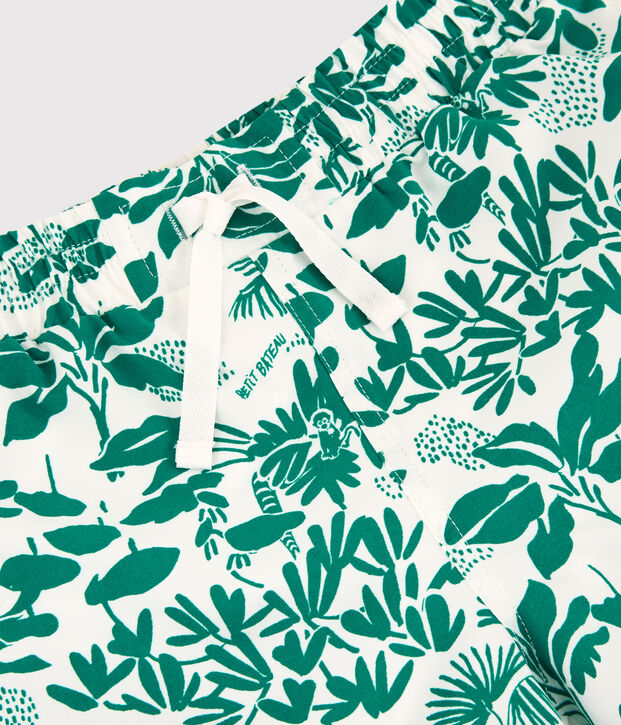 Shorts da mare riciclati con stampa bambino bianco/verde