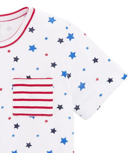 Pigiama corto bambino stampato e rigato bianco MARSHMALLOW/bianco MULTICO