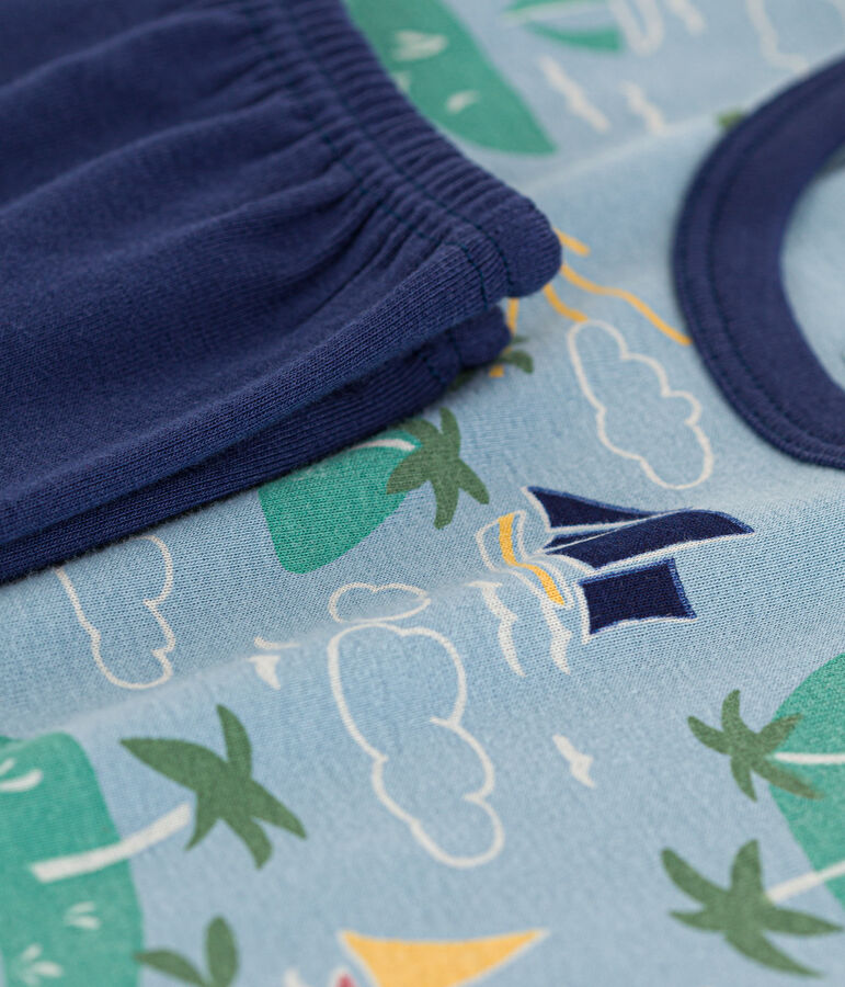 Pigiama manica corta bambino in cotone modello esploratore blu/multicolore