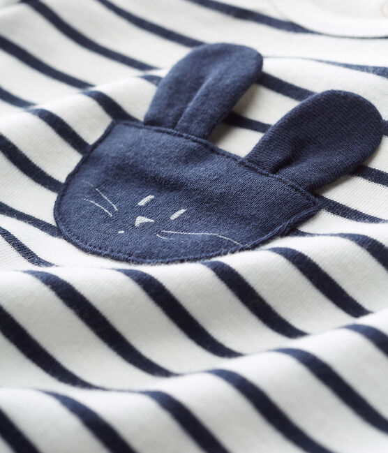 Body t-shirt a righe bebè maschietto bianco MARSHMALLOW/blu SMOKING