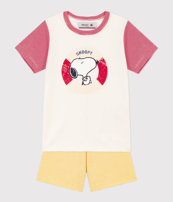 Pigiama corto Petit Bateau X Snoopy bambino unisex in cotone bianco MARSHMALLOW/bianco MULTICO