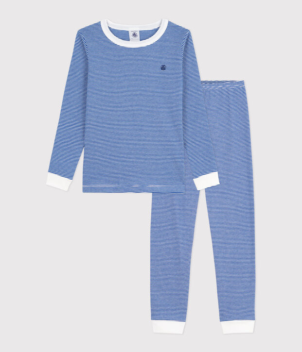 Pigiama con gamba molto aderente bambino in cotone a righe blu/bianco