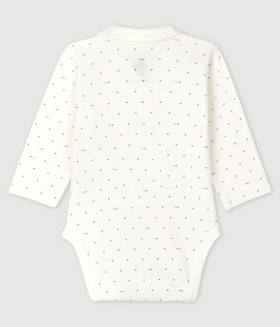 Body con collo manica lunga bebè bianco MARSHMALLOW/blu ACIER