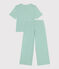 Pigiama in cotone a righe con gamba ampia donna verde ALOEVERA/bianco MARSHMALLOW