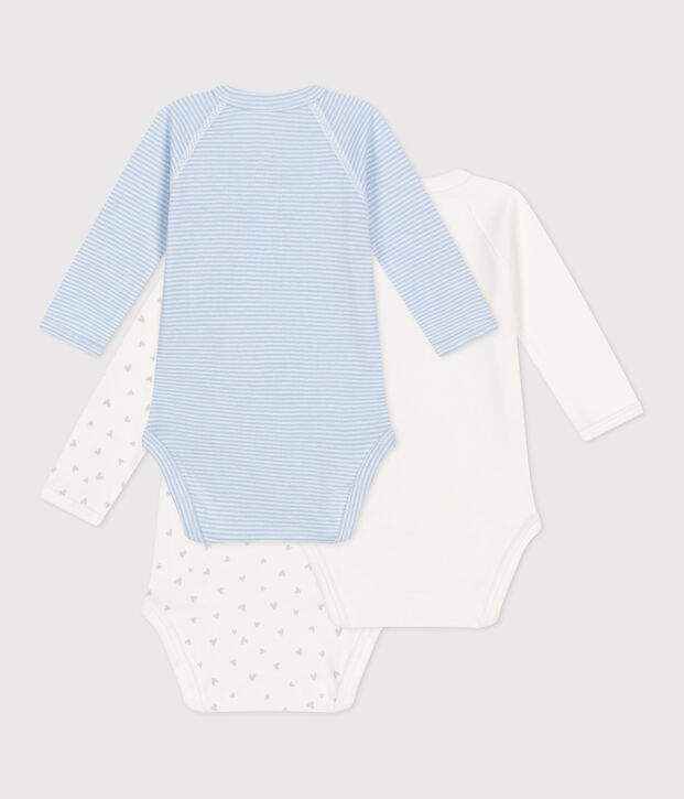 Set da 3 body incrociati a maniche lunghe in cotone stampato neonato multicolore