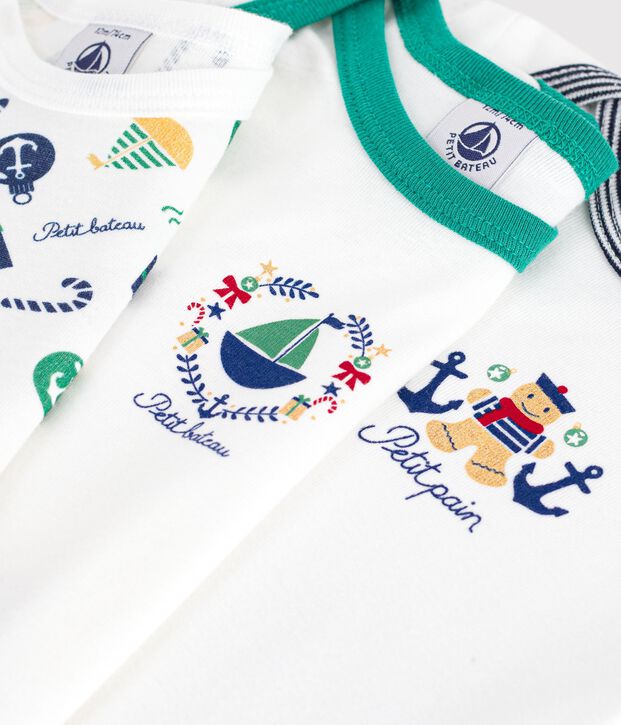 Lot de bodies manches longues en coton imprim&eacute; multicolore