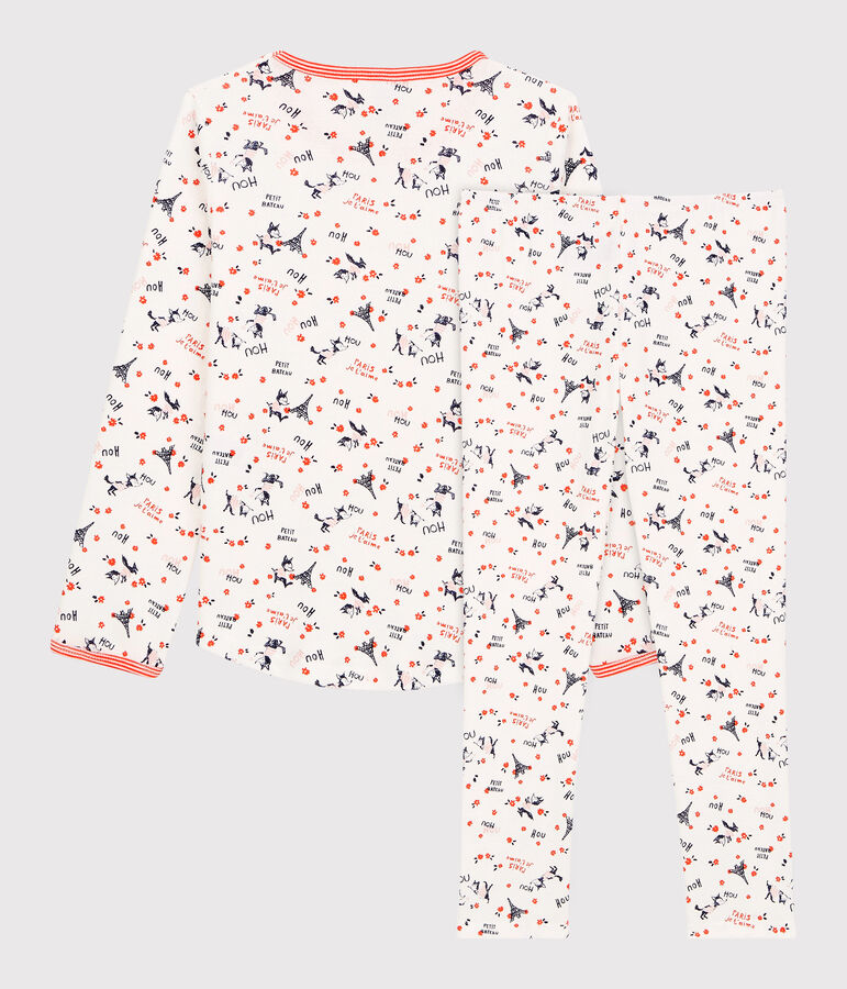 Pigiama bambina fantasia Parigi rosa in cotone biologico bianco/multicolore