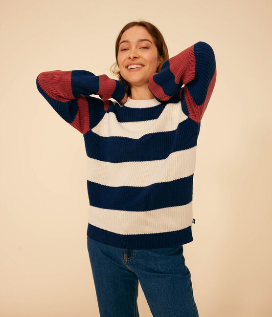 Maglione in cotone rigato da donna bianco AVALANCHE/ MULTICO